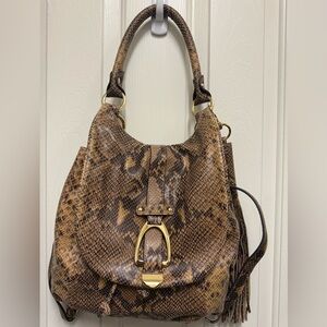 G.I.L.I Brown Snake Print Handbag Genuine Leather